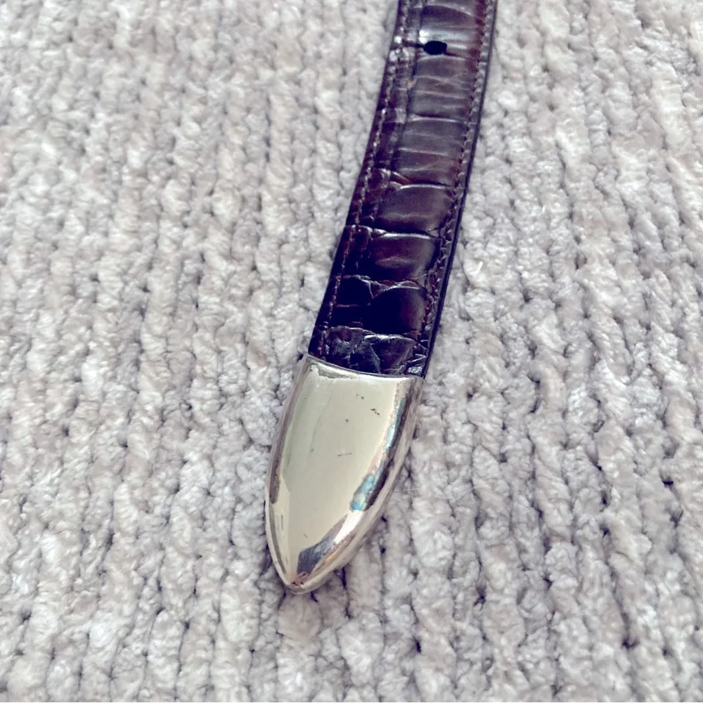 Vintage Crook Horn Bella Croc Brown Leather Belt‎ Size 34 Handmade USA 90s Y2K